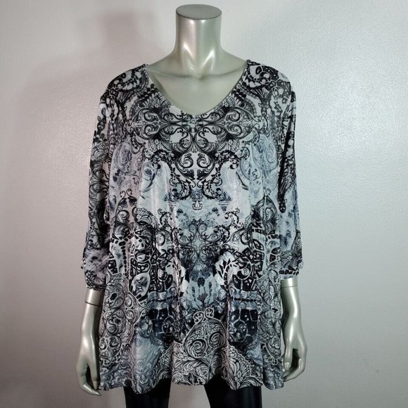 Catherines Top Plus Size 0X Velvet Stretch 3/4 Sleeve Casual Pullover Gray‎ - Picture 2 of 6